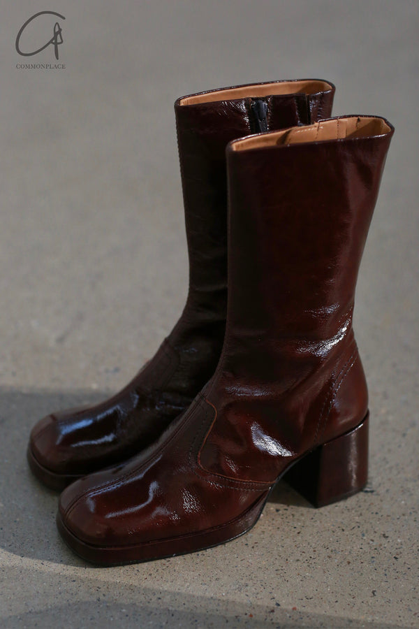 Miista Jutta Brown Patent Leather Boots Spain MST-MI_5228-ZONG Brown